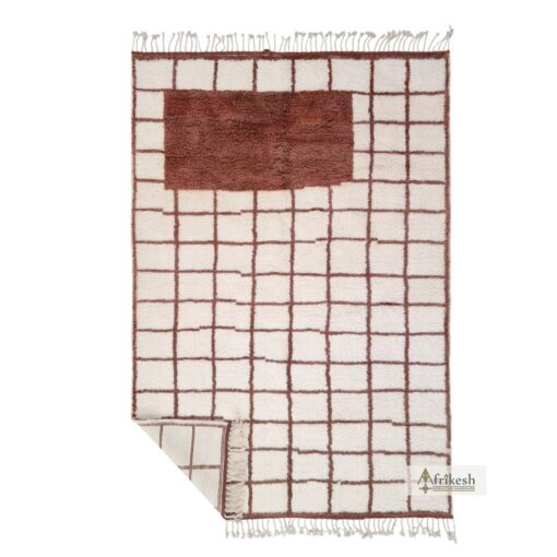 NAWRAS–Brown & White Carpet–Wool Beni Ourain Grid Custom Rugs