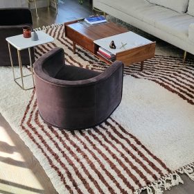 TAIBA– White And Brown Rug – Moroccan Beni Ourain Striped Carpet