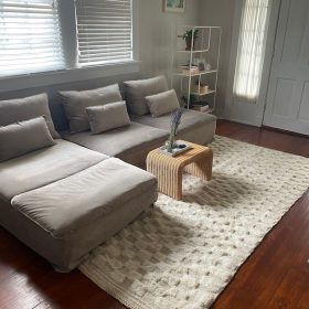 MINA - Tan & White Rug - Custom Beni Ourain Checkered Carpet