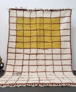 Alternative view of SAFRA–White & Yellow Carpet–Moroccan Beni Ourain Grid Custom Rug