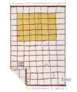 SAFRA–White & Yellow Carpet–Moroccan Beni Ourain Grid Custom Rug