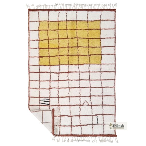 SAFRA–White & Yellow Carpet–Moroccan Beni Ourain Grid Custom Rug