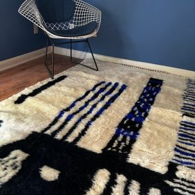 KHAMISSA – Black And Blue Rug – Berber Beni Ourain Abstract Carpet