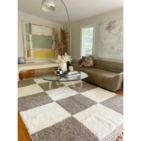 RITA – Brown and White Rug – Wool Beni Ourain Checkered Carpet