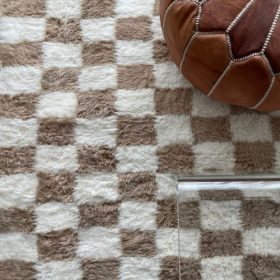 AMINA - Beige Checkered Rug - Beni Ourain Carpet 5x8