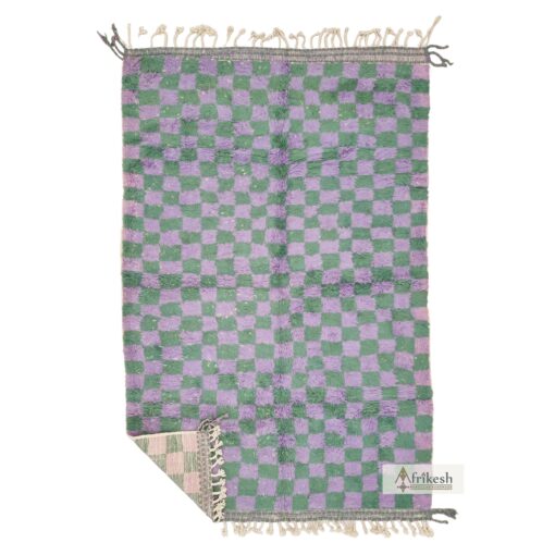 RASHA – Lavender and Green Rug – Berber Beni Ourain Checkered Carpet