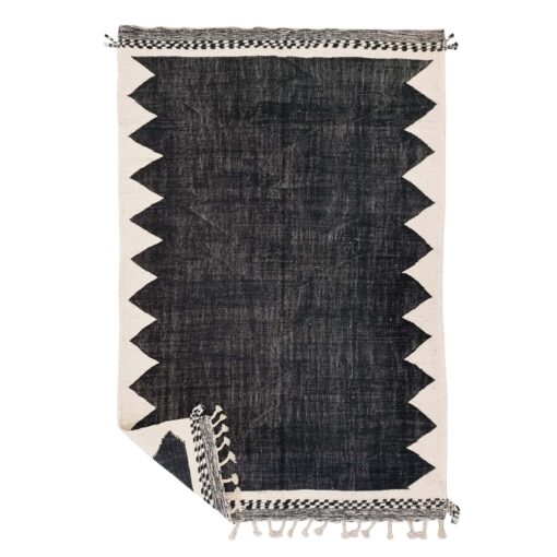NASSIRA – Custom Kilim Geometric Rug – Black & White Flatweave Rug