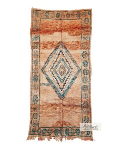 BAHIA- Orange Salmon And Green Beni M'Guild Rug - Vintage Carpet 5x12