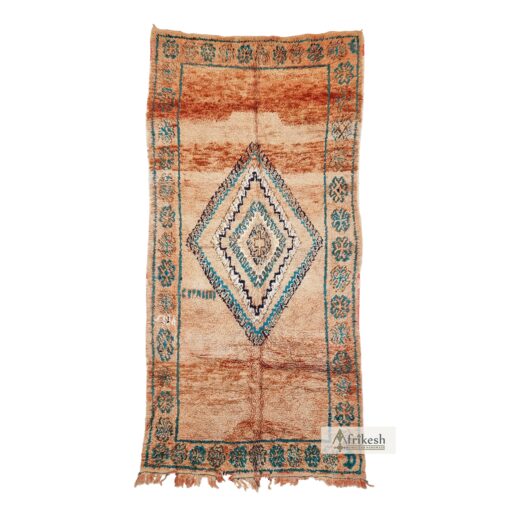 BAHIA- Orange Salmon And Green Beni M'Guild Rug - Vintage Carpet 5x12
