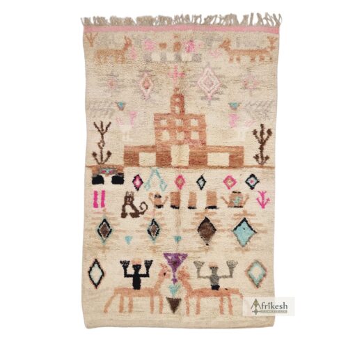 KASSAM - Cream Boujad Rug - Vintage Carpet 5x9