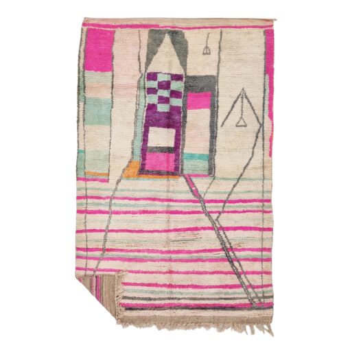 WARDIA - Pink And Beige Boujad Rug - Vintage Carpet 6x9
