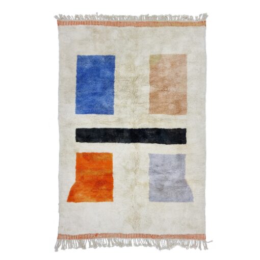 ESWARA – Blue And Orange Rug – Custom Beni Mrirt Geometric Rug