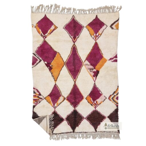 BELLARA - White And Purple Beni Ourain Rug - Vintage Carpet 6x9