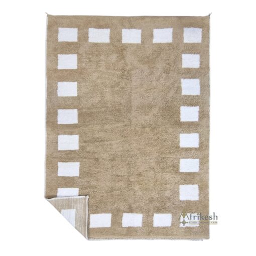 ZIRWA–Tan & White Rug–Moroccan Beni Ourain Grid Custom Rug Sizes