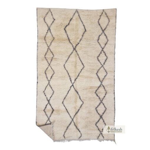RAZINA - Cream And Black Beni Ourain Rug - Vintage Carpet 6x10