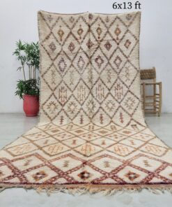 Alternative view of MANHAL - Cream And Orange Beni Ourain Rug - Vintage Carpet 6x13