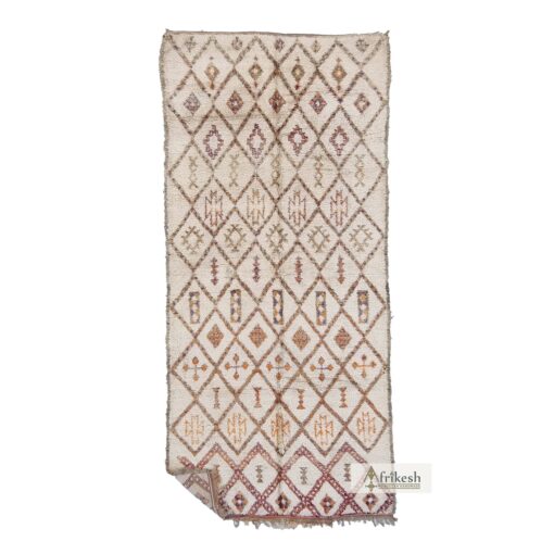 MANHAL - Cream And Orange Beni Ourain Rug - Vintage Carpet 6x13