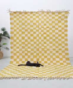 Alternative view of LAYAN – Moroccan Flatweave Kilim Checkered Rug – Custom Yellow Rug