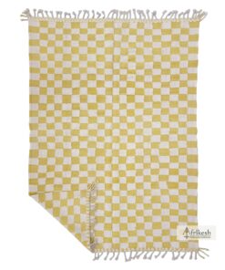 LAYAN – Moroccan Flatweave Kilim Checkered Rug – Custom Yellow Rug