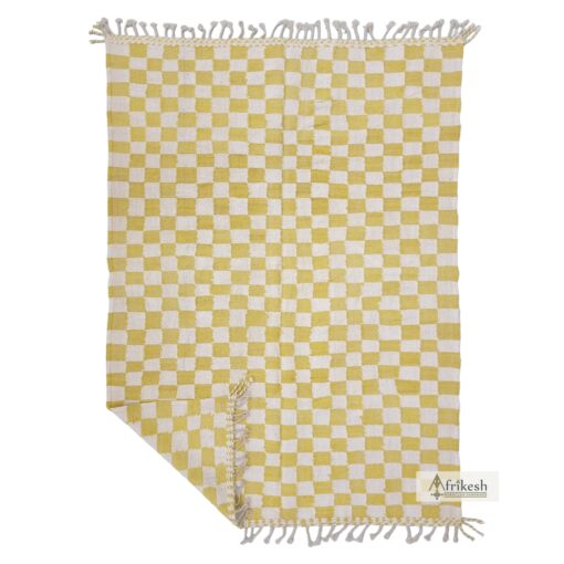 LAYAN – Moroccan Flatweave Kilim Checkered Rug – Custom Yellow Rug
