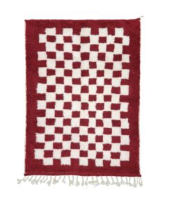 HAMRA– Moroccan Checkered Rug – Beni Ourain Red Wool Carpet Custom Rug