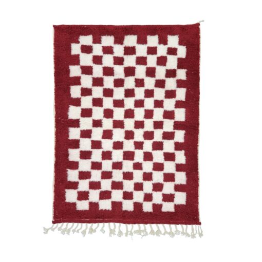 HAMRA– Moroccan Checkered Rug – Beni Ourain Red Wool Carpet Custom Rug