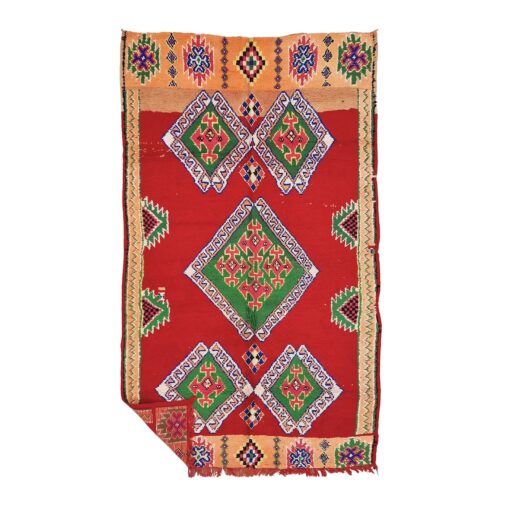 SALIMA - Red And Green Wool Rug - Vintage Carpet 5x8