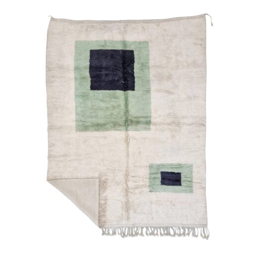 MAHA – White And Shaggy Green Rug – Custom Beni Mrirt Geometric Rug