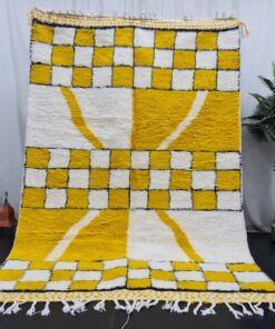 AZHAR – Yellow And White Carpet – Custom Beni Ourain Checkered Rug