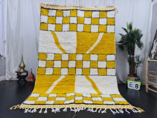 AZHAR – Yellow And White Carpet – Custom Beni Ourain Checkered Rug