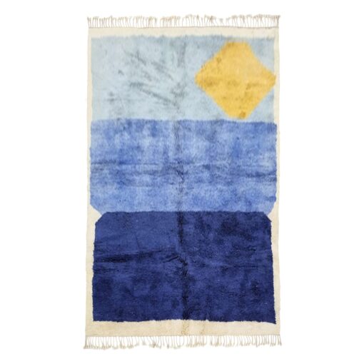 FAKHRIA – Blue And Mustard Rug – Custom Beni Mrirt Geometric Rug