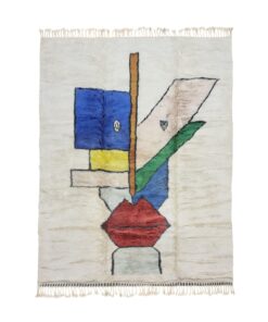 ASSIA - Ivory White And Blue Rug- Wool Beni Mrirt Abstract Rug 6x10