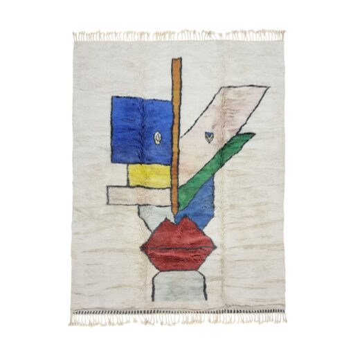 ASSIA - Ivory White And Blue Rug- Wool Beni Mrirt Abstract Rug 6x10