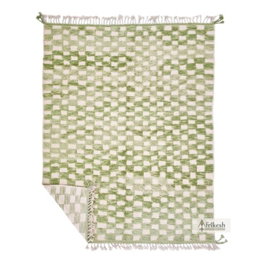 KHADRA - Green Moroccan rug - Beni Ourain Checkered Custom Rug Sizes