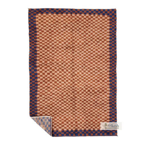 DUHOUL – Brown And Blue Rug – Custom Beni Ourain Checkered Rugs