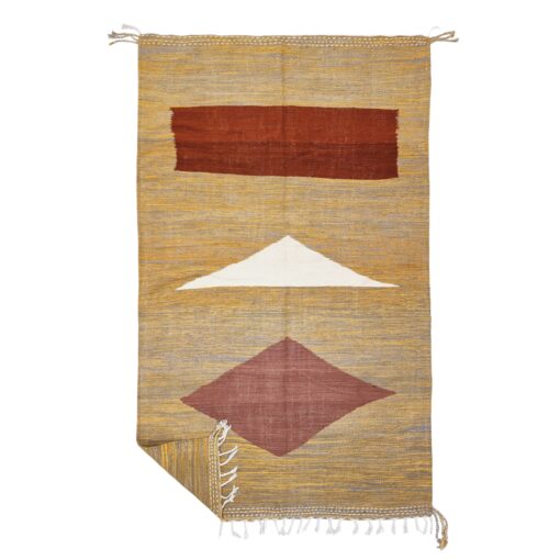 FATINE – Yellow And White Rug – Wool Zanafi Kilim Geometric Rug