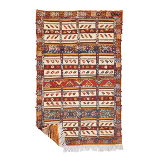TASNIME - Taznakht Vintage Carpet 5x8 - Low Pile Orange Wool Rug