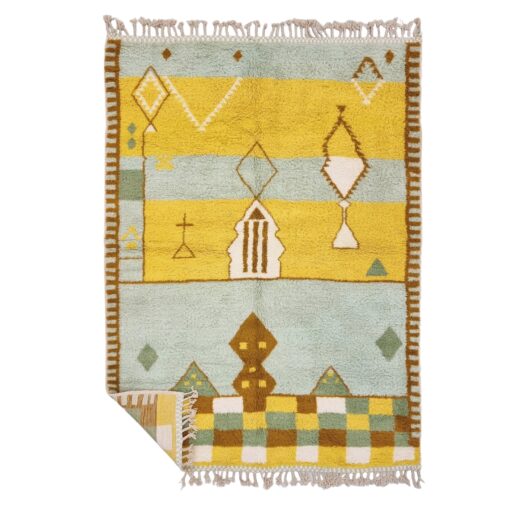REEM – Green And Yellow Rug – Handmade Beni Ourain Abstract Rug