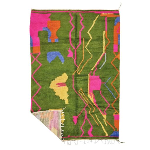 ALWAN – Green And Pink Carpet – Beni Ourain Rug 7x10