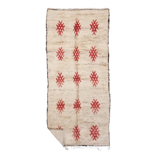 TAZAN - Off White And Red Rug - Beni Ourain Vintage Carpet 6x14