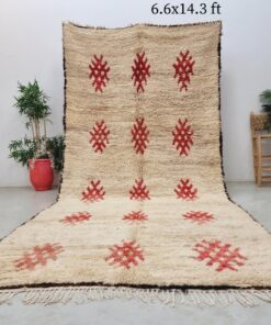 Alternative view of TAZAN - Off White And Red Rug - Beni Ourain Vintage Carpet 6x14