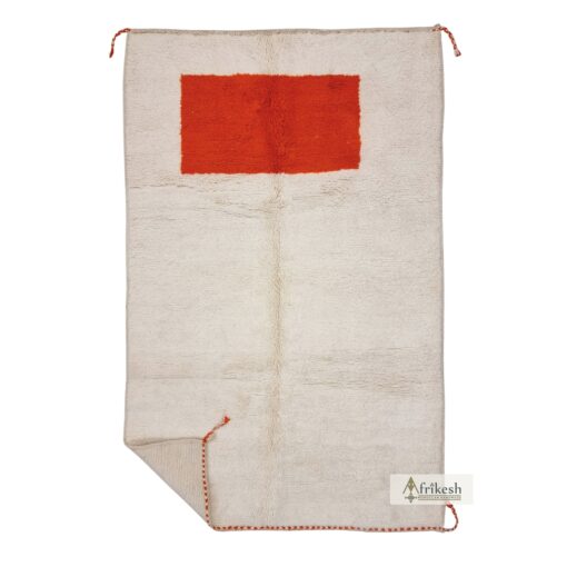 LAIMOUN – Handmade White And Orange Carpet – Beni Ourain Rug 5x9