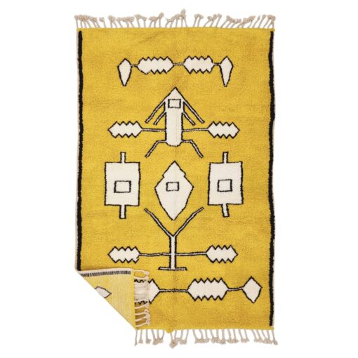 MAYADA – Beni Ourain Custom Rug – Yellow & White Moroccan Wool Abstract Rug