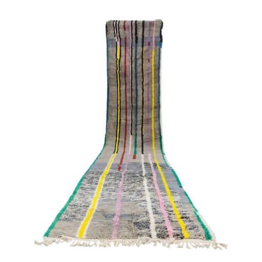 HUDA - Moroccan Gray Shag Rug- Custom Beni Mrirt Striped Rug
