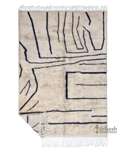 FATIMA – Taupe and Black Rug – Wool Beni Mrirt Abstract Custom Rug