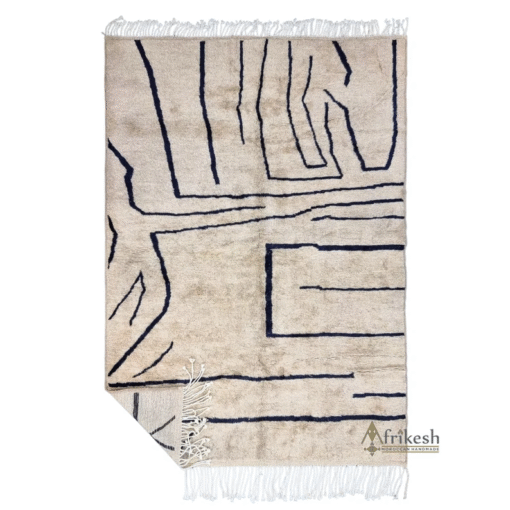 FATIMA – Taupe and Black Rug – Wool Beni Mrirt Abstract Custom Rug