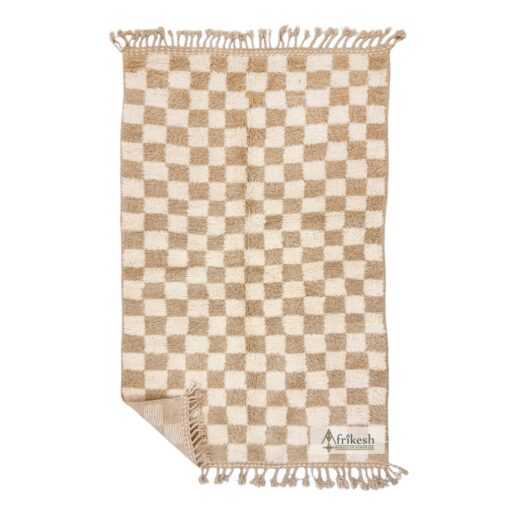 AMINA - Handmade Beige and White Rug - Beni Ourain Carpet 5x7