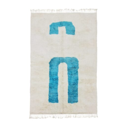 COREY - White and Blue Rug - Handmade Beni Mrirt Abstract Rug 5x7