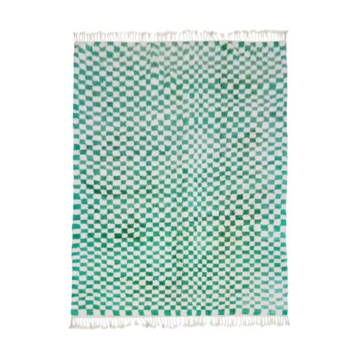 LARA - White and Green Rug - Beni Mrirt Checkered Custom Rugs