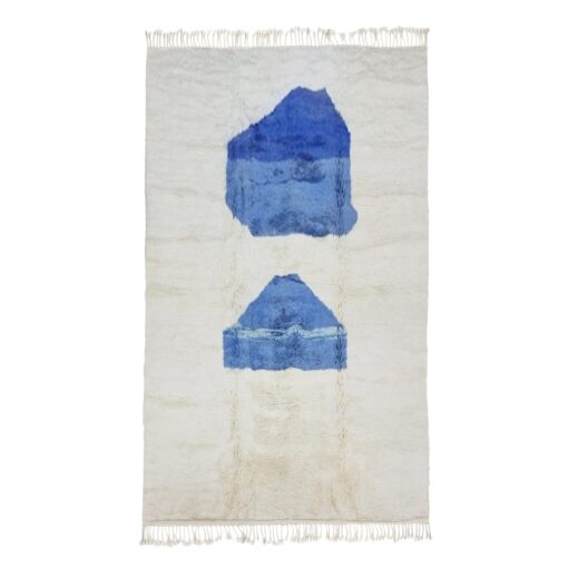 RKIA - White And Blue Rug - Berber Beni Mrirt Abstract Rug 6x9